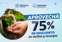 Anuncia SOSAPACH hasta 75% de descuento en multas y recargos.