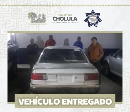 Operativos permanentes de la SSC Cholula permiten recuperar vehículo con reporte de robo.
