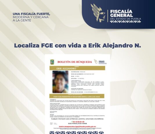 Localiza FGE con vida a Erik Alejandro N.