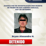 Avanza FGE en investigación por muerte de mujer en San Andrés Cholula, hay un detenido.