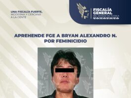 Aprehende FGE a Bryan Alexandro N. por feminicidio.
