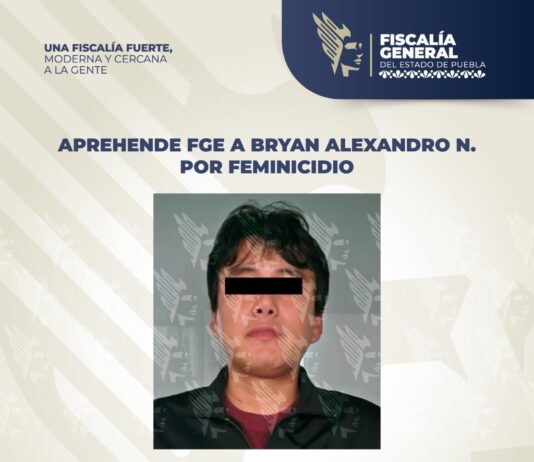 Aprehende FGE a Bryan Alexandro N. por feminicidio.